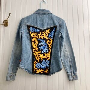 Arizona y2k stretch denim jacket with dragon patch